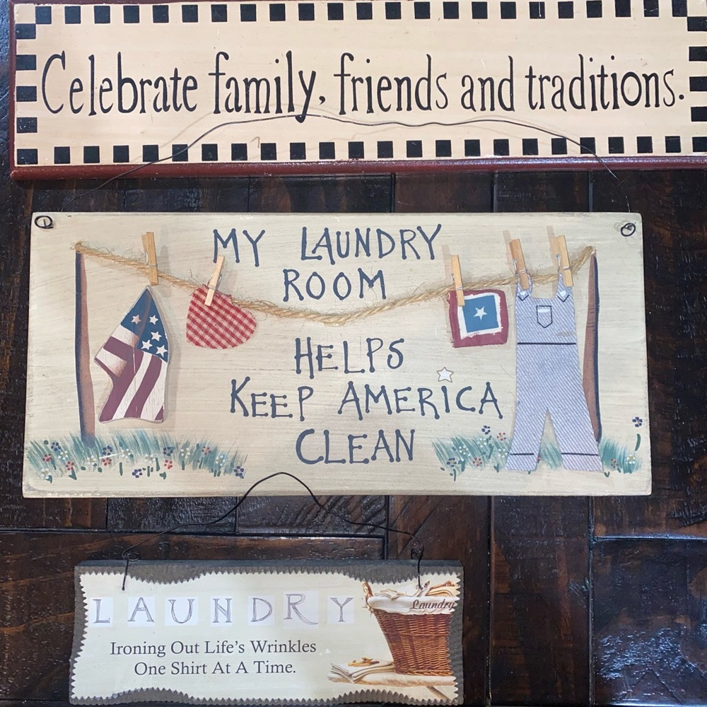 Laundry Signs with Brown and Cream Accents